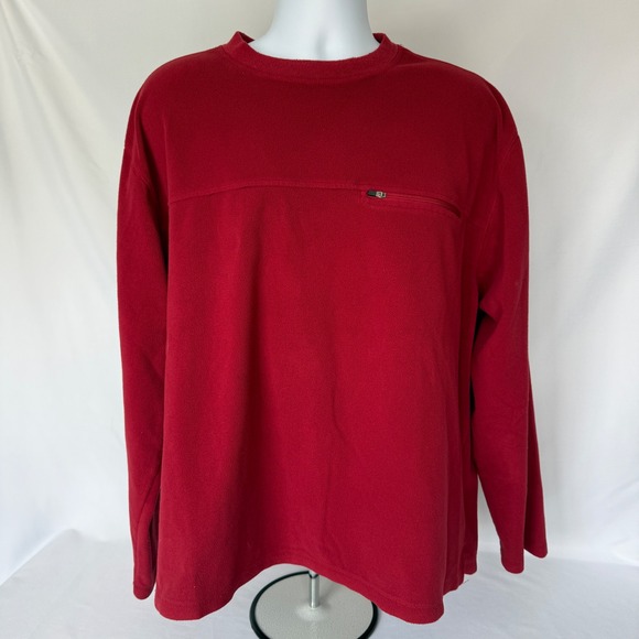 L.L. Bean Other - LL Bean Mens XXL Red Fleece Pullover Crew Neck Zip Chest Pocket OHJX9